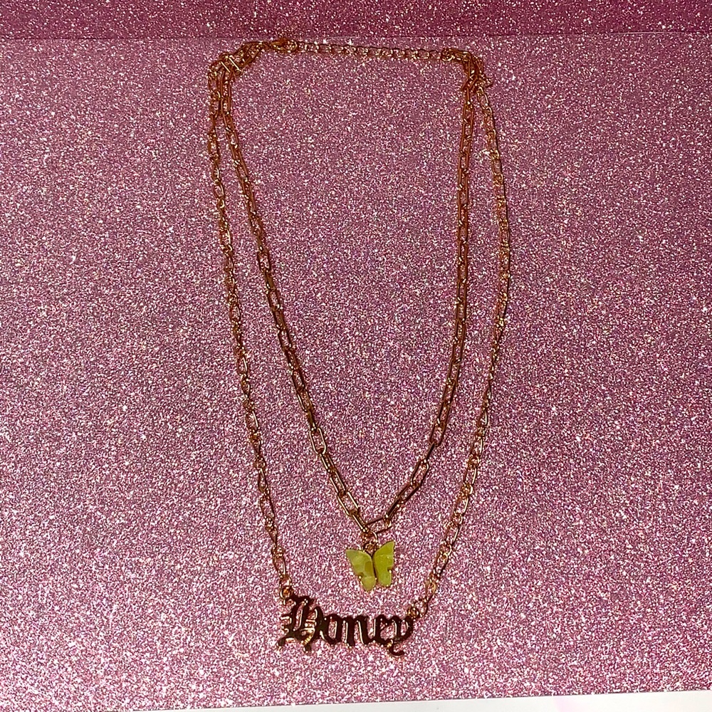 Yellow butterfly honey necklace